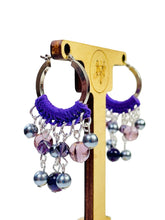 Load image into Gallery viewer, HANIA- Purple and Silver Beaded Crochet Hoop Earrings
