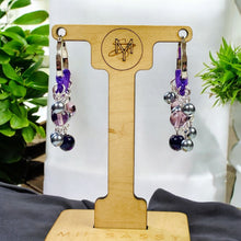 Load image into Gallery viewer, HANIA- Purple and Silver Beaded Crochet Hoop Earrings
