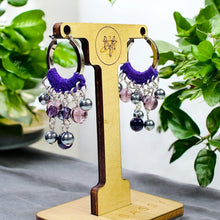 Load image into Gallery viewer, HANIA- Purple and Silver Beaded Crochet Hoop Earrings
