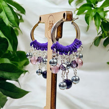 Load image into Gallery viewer, HANIA- Purple and Silver Beaded Crochet Hoop Earrings
