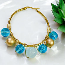 Load image into Gallery viewer, CARA- Light Blue and Gold Beaded Wire-wrapped Hoop Earrings
