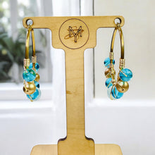 Load image into Gallery viewer, CARA- Light Blue and Gold Beaded Wire-wrapped Hoop Earrings
