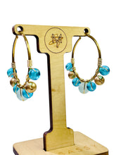 Load image into Gallery viewer, CARA- Light Blue and Gold Beaded Wire-wrapped Hoop Earrings
