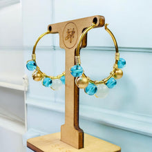 Load image into Gallery viewer, Blue Beaded Hoops, Wire wrapped Hoop Earrings
