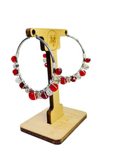 Load image into Gallery viewer, NIKOLA- Red and Silver Multi-colored Beaded Wire-wrapped Hoop Earrings
