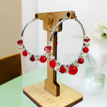 Load image into Gallery viewer, Red and Silver Hoop Earrings, Red Hoop Earrings
