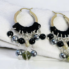 Load image into Gallery viewer, IZABEL- Black and Silver Beaded Crochet Hoop Earrings
