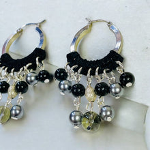 Load image into Gallery viewer, IZABEL- Black and Silver Beaded Crochet Hoop Earrings
