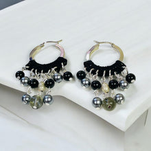 Load image into Gallery viewer, IZABEL- Black and Silver Beaded Crochet Hoop Earrings
