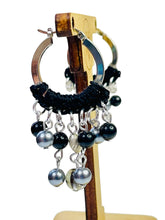 Load image into Gallery viewer, IZABEL- Black and Silver Beaded Crochet Hoop Earrings
