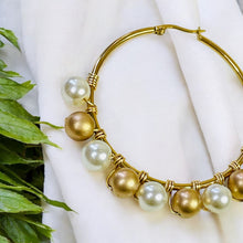 Load image into Gallery viewer, EMILIA- White Pearl and Gold Beaded Wire-wrapped Hoop Earrings
