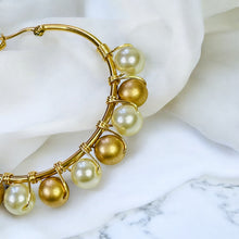 Load image into Gallery viewer, EMILIA- White Pearl and Gold Beaded Wire-wrapped Hoop Earrings
