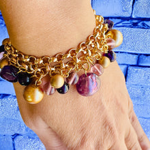 Load image into Gallery viewer, KORA- Purple and Gold Multi color Beaded Charm Bracelet
