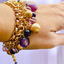 Load image into Gallery viewer, KORA- Purple and Gold Multi color Beaded Charm Bracelet
