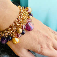 Load image into Gallery viewer, KORA- Purple and Gold Multi color Beaded Charm Bracelet
