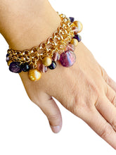 Load image into Gallery viewer, KORA- Purple and Gold Multi color Beaded Charm Bracelet
