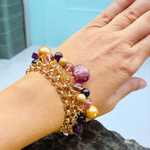 Load image into Gallery viewer, Purple Multi colored Beaded Bracelet, Charm Beaded Bracelet
