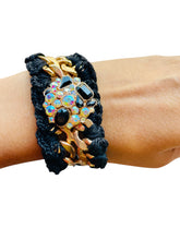 Load image into Gallery viewer, ERINE- Black and Gold  Crochet Cuff Bracelet
