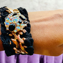 Load image into Gallery viewer, ERINE- Black and Gold  Crochet Cuff Bracelet
