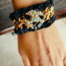 Load image into Gallery viewer, ERINE- Black and Gold  Crochet Cuff Bracelet
