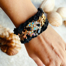 Load image into Gallery viewer, Black and Gold Crochet Bracelet, Boho Jewelry, Cuff Bracelet
