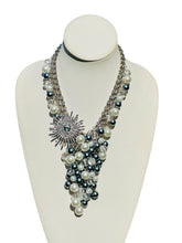 Load image into Gallery viewer, MARINA- Gray and White Pearl Beaded Bib Necklace
