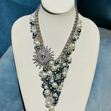 Load image into Gallery viewer, MARINA- Gray and White Pearl Beaded Bib Necklace
