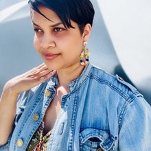 Load image into Gallery viewer, IVIE - Blue, Yellow and Purple Multi colored Beaded Tear Drop Earrings

