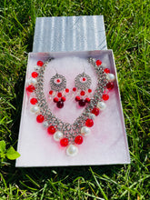 Load image into Gallery viewer, DAEANNA- Red and White Multi colored Beaded Necklace and Earring Set
