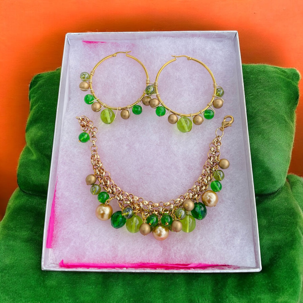 LIVIANNA- Green Earrings & Bracelet Set