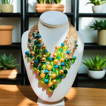 Load image into Gallery viewer, TRUE - Green and Teal Multi color Bib Statement Necklace
