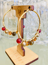 Load image into Gallery viewer, YASMIN- Brown, Amber and Gold Multicolored Beaded Wire-wrapped Hoop Earrings
