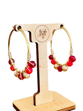 Load image into Gallery viewer, INGRID- Red and Gold Multicolored Beaded Wire-wrapped Hoop Earrings
