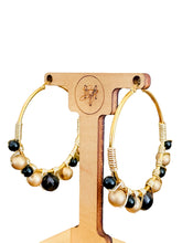 Load image into Gallery viewer, ZERAH- Black and Gold Beaded Wire-wrapped Hoop Earrings
