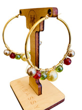 Load image into Gallery viewer, KAREINA- Green and Red Multicolored Beaded Wire-wrapped Hoop Earrings

