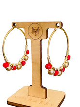 Load image into Gallery viewer, LIBERTY- Red and Gold Beaded Wire-wrapped Hoop Earrings
