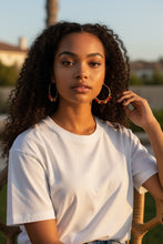 Load image into Gallery viewer, INGRID- Red and Gold Multicolored Beaded Wire-wrapped Hoop Earrings
