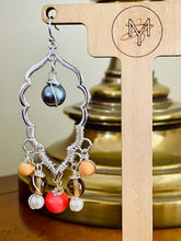 Load image into Gallery viewer, MODESTE- Gray and Orange Multicolored Beaded Wire wrapped Chandelier Earrings
