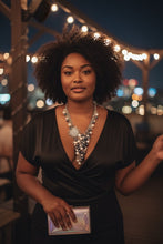 Load image into Gallery viewer, MARINA- Gray and White Pearl Beaded Bib Necklace
