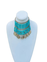 Load image into Gallery viewer, TAEVIA- Turquoise and Gold Beaded Fringe Choker Necklace
