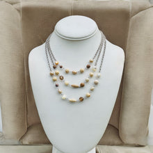 Load image into Gallery viewer, TALISA- Silver/ Neutral Multi colored Triple Strand Short Beaded Necklace
