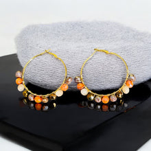 Load image into Gallery viewer, DINA- Orange and Brown Gold Multi-colored Beaded Wire-wrapped Hoop Earrings
