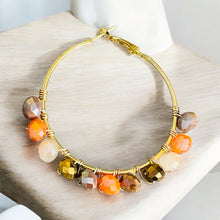 Load image into Gallery viewer, DINA- Orange and Brown Gold Multi-colored Beaded Wire-wrapped Hoop Earrings
