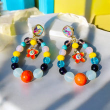 Load image into Gallery viewer, IVIE - Blue, Yellow and Purple Multi colored Beaded Tear Drop Earrings
