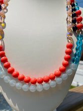 Load image into Gallery viewer, DAISEE-  Coral and Blue Multi-color, Multi-strand Flower Beaded Necklace
