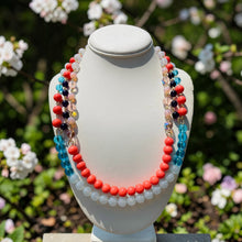 Load image into Gallery viewer, Coral and Blue Beaded Necklace Orange and Blue Multi color Necklace
