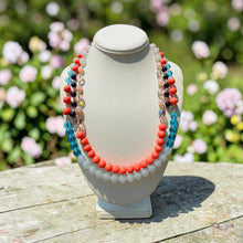Load image into Gallery viewer, DAISEE-  Coral and Blue Multi-color, Multi-strand Flower Beaded Necklace
