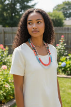 Load image into Gallery viewer, DAISEE-  Coral and Blue Multi-color, Multi-strand Flower Beaded Necklace
