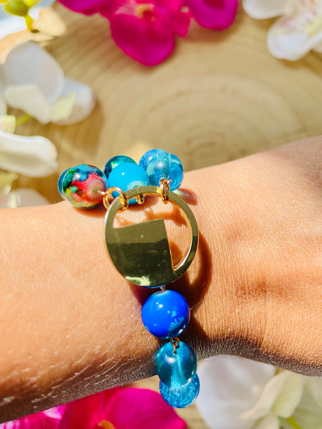 Blue and Green Multi color Beaded Bracelet, Multi strand Beaded Bracelet