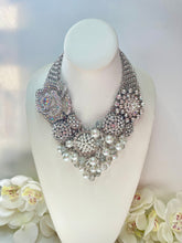 Load image into Gallery viewer, GRACIELLA- Gray and White Pearl Beaded Bib Necklace
